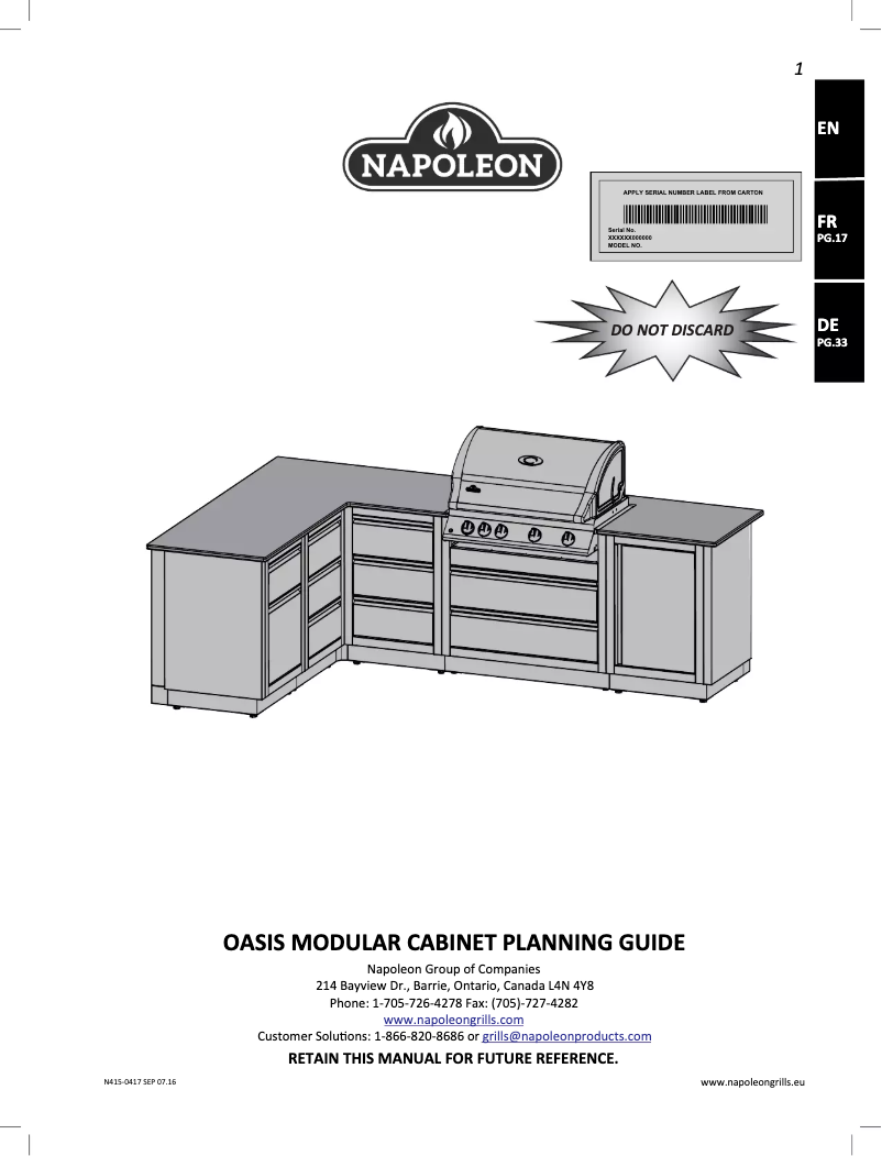 Page 1 de la notice Manuel utilisateur Napoleon IM-WDC-CN