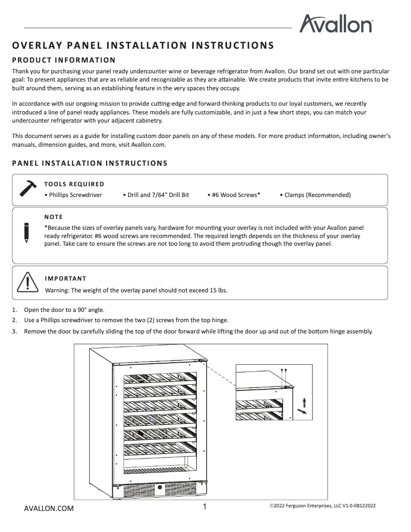 Page 1 de la notice Guide d'installation Avallon COM AWC242DBLSS