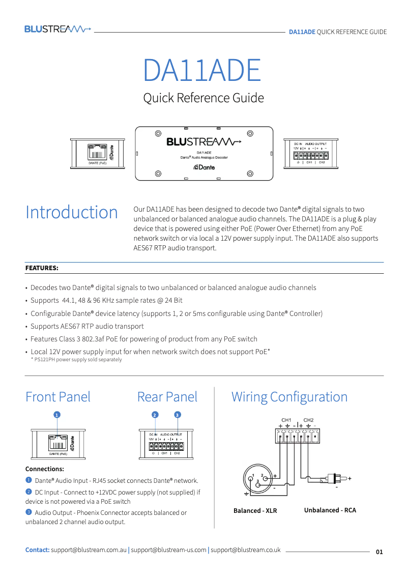 Page n°1 - Manuel utilisateur Blustream DA11ADE