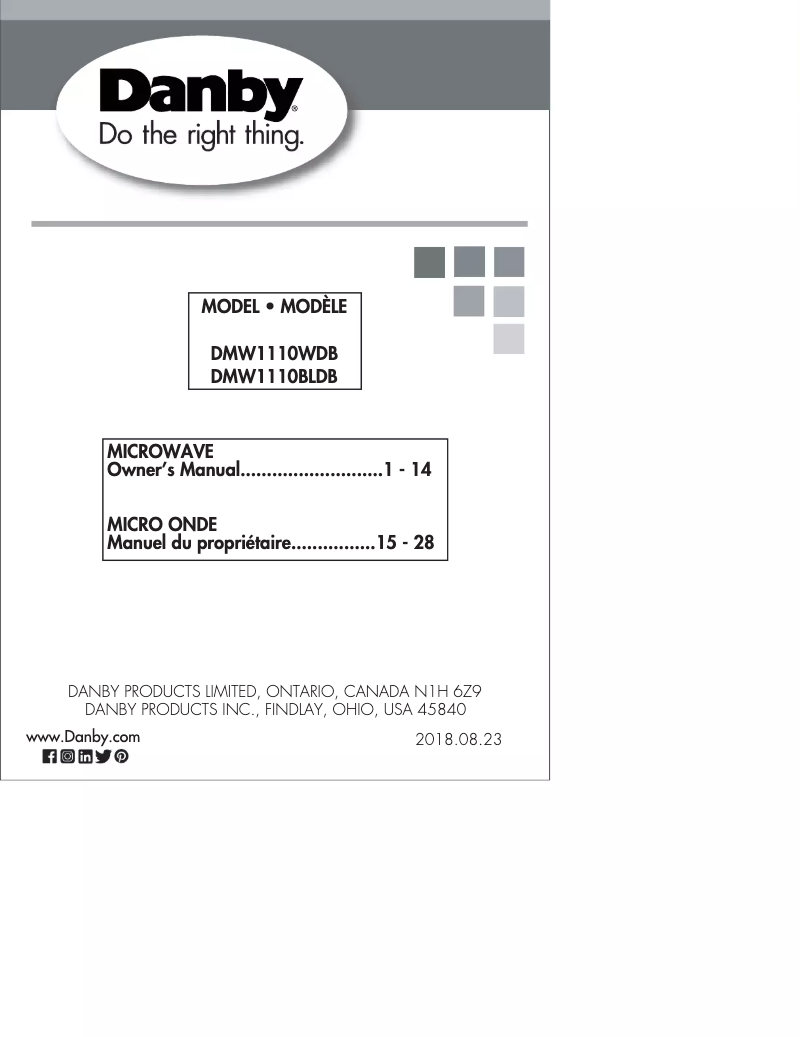 Page 1 de la notice Manuel utilisateur Danby DMW1110WDB