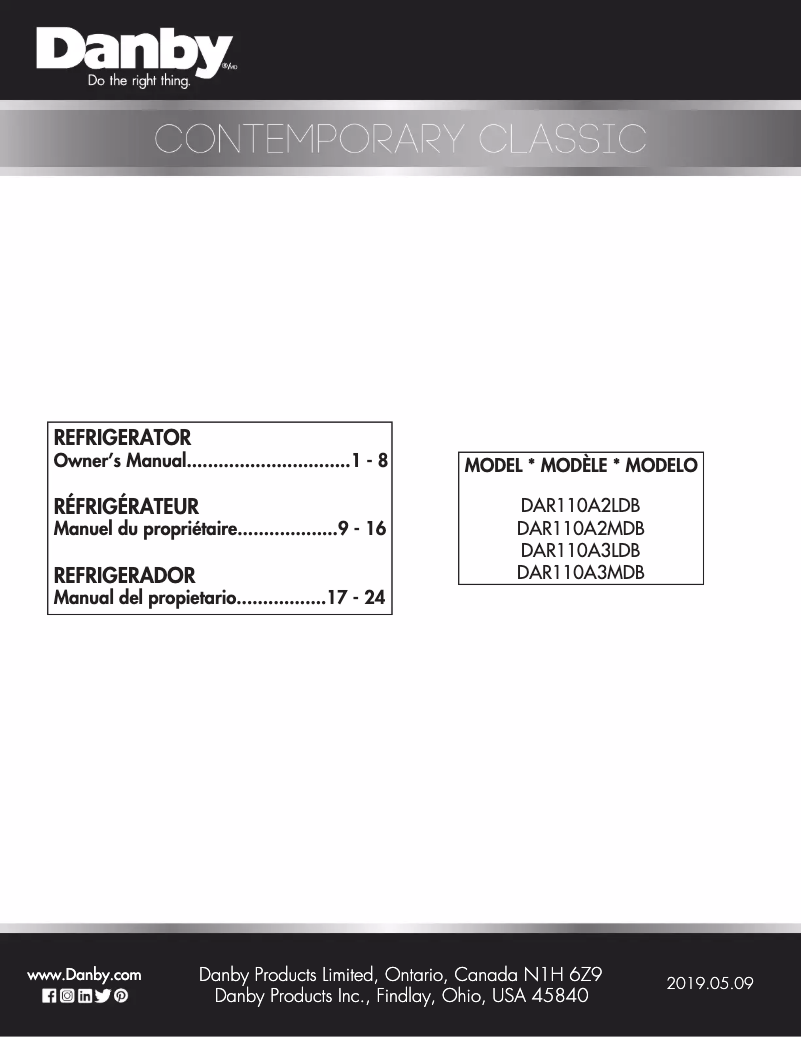 Page n°1 - Manuel utilisateur Danby DAR110A3LDB