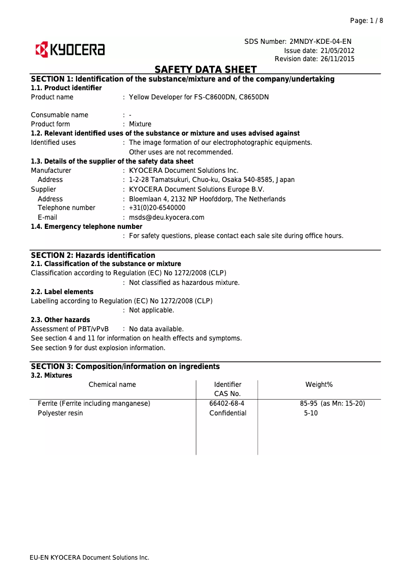 Page 1 de la notice Instructions de sécurité Kyocera FS-C8600DN