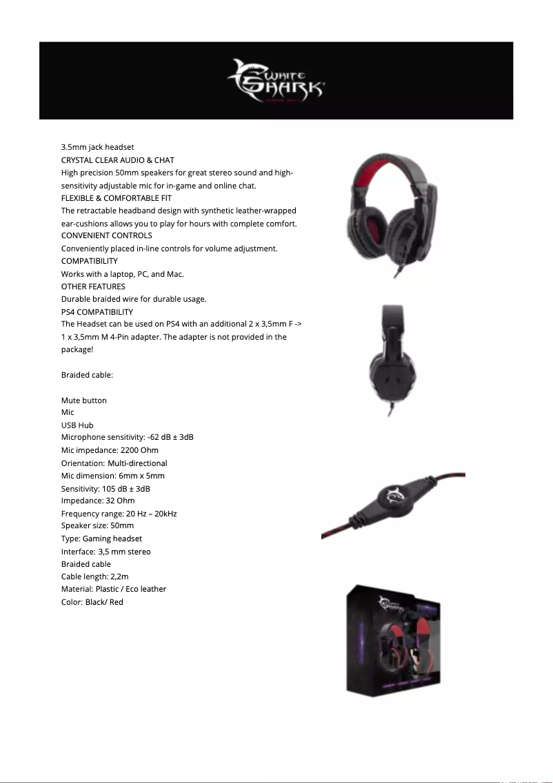 Page 1 de la notice Manuel utilisateur White Shark Panther