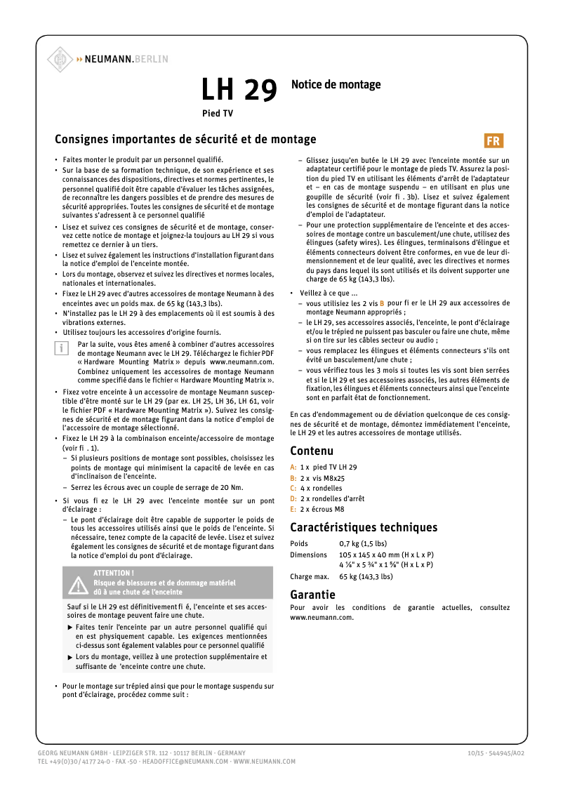 Page n°1 - Guide de démarrage rapide Neumann LH 29