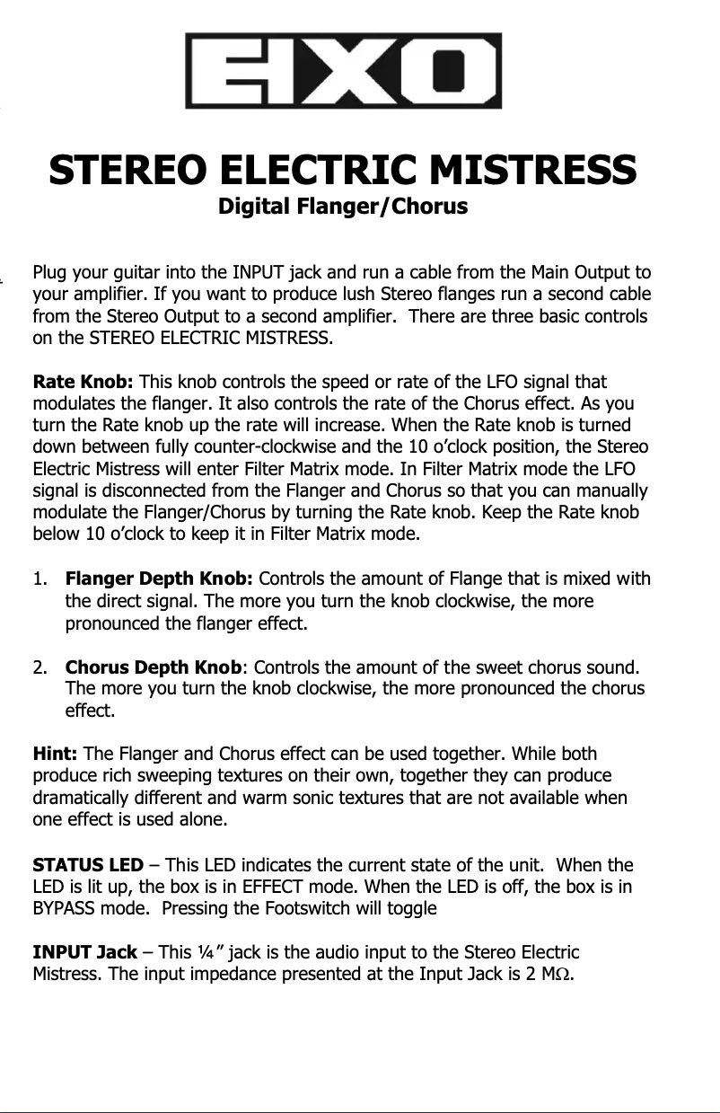 Image de la première page du manuel de l'appareil Stereo Electric Mistress