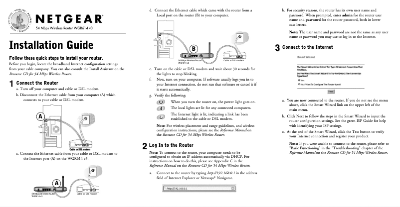 Page 1 de la notice Guide d'installation Netgear WGR614v3