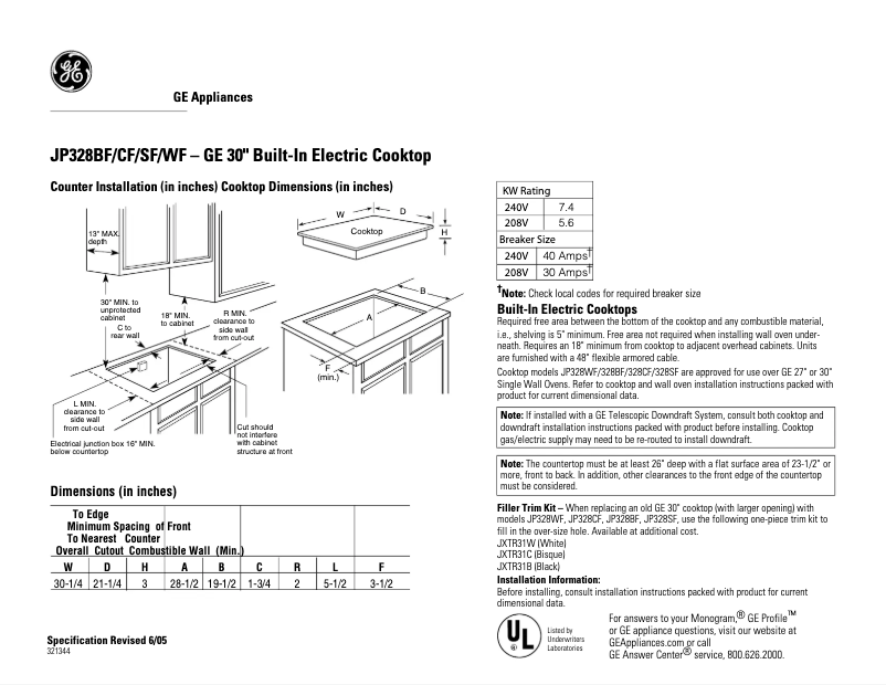 Imagen de la primera página del manual del dispositivo JP328SFSS