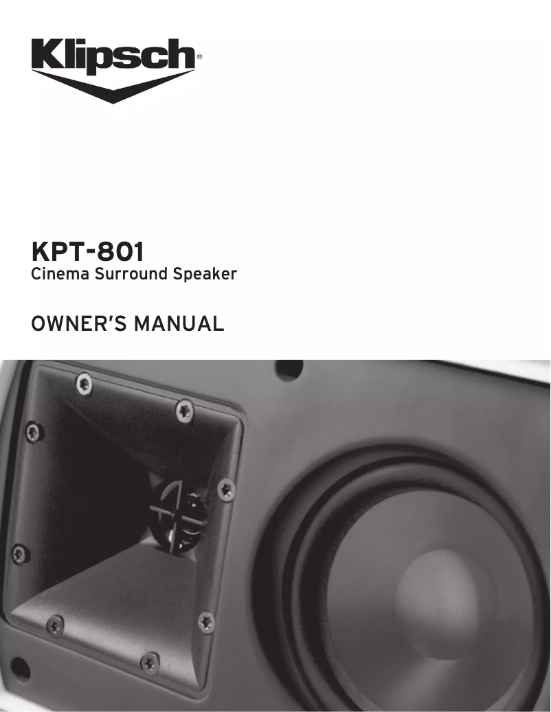 Page 1 de la notice Manuel utilisateur Klipsch KPT-801