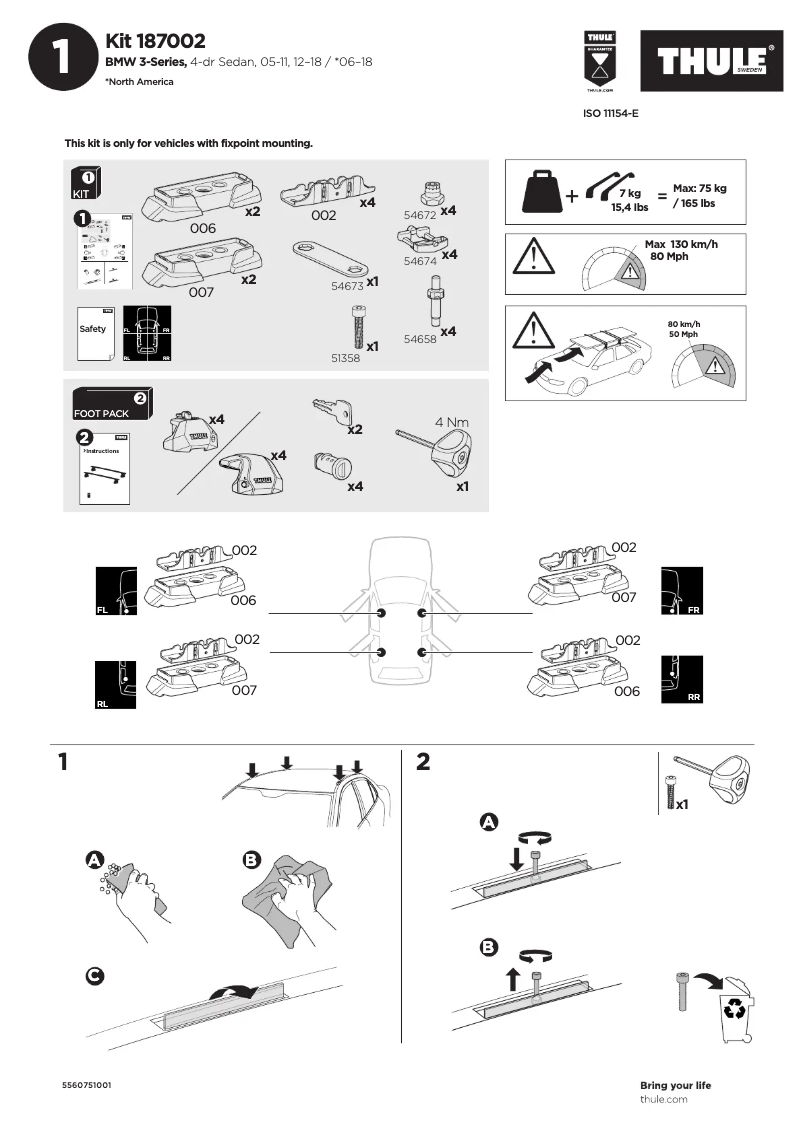 Page 1 de la notice Manuel utilisateur Thule Kit 187002