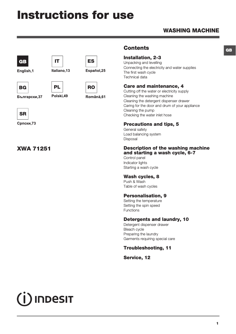 Image de la première page du manuel de l'appareil XWA 71251 W EU