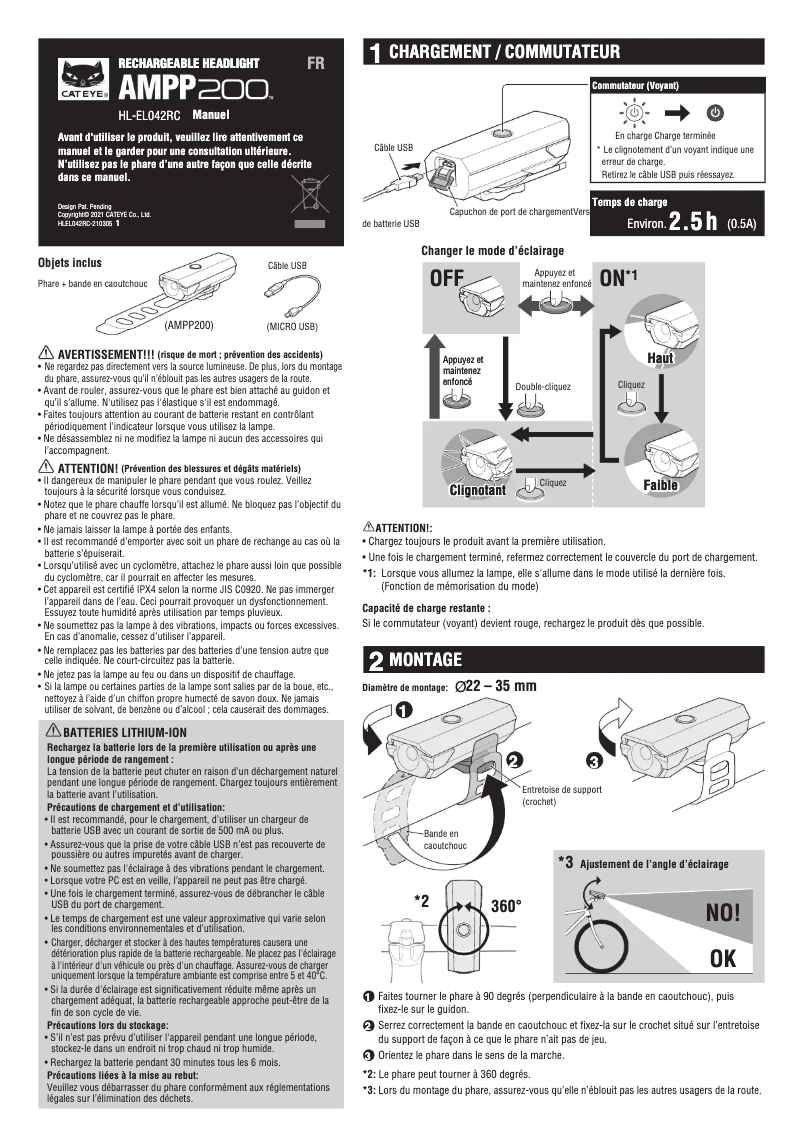 Page 1 de la notice Manuel utilisateur Cateye AMPP200