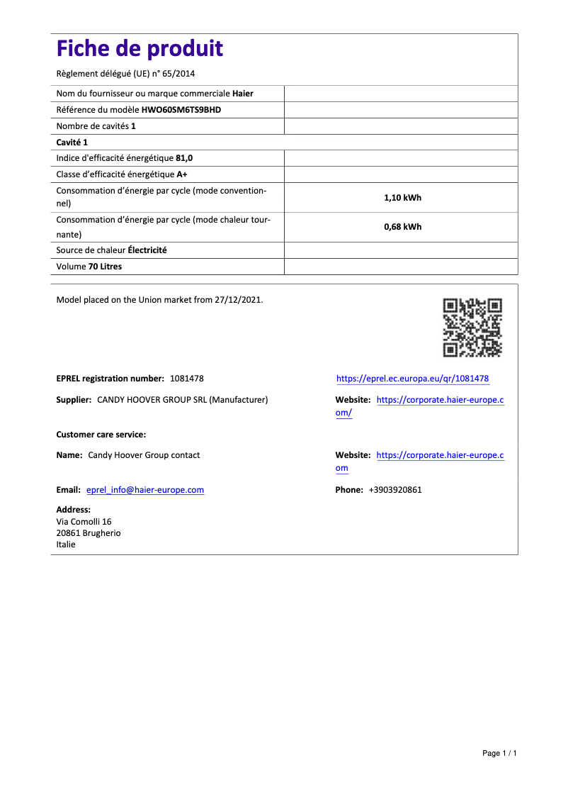 Image de la première page du manuel de l'appareil I-Touch Series 6 HWO60SM6TS9BHD