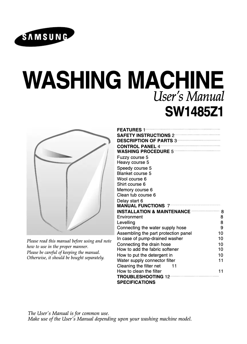 Image de la première page du manuel de l'appareil SW1485Z1