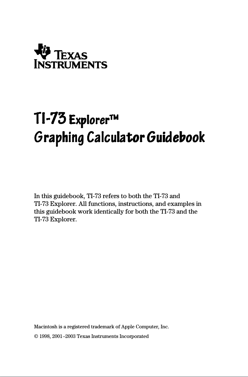 Page n°1 - Manuel utilisateur Texas Instruments TI-73 Explorer