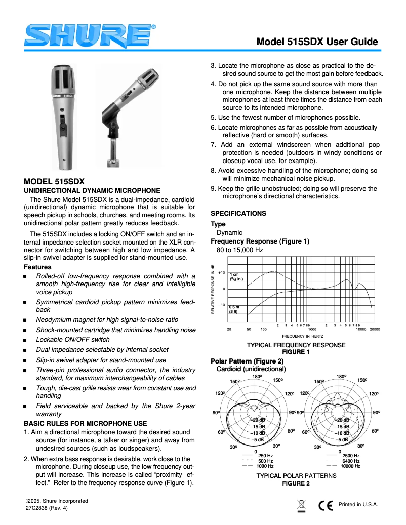 Page 1 de la notice Manuel utilisateur Shure 515