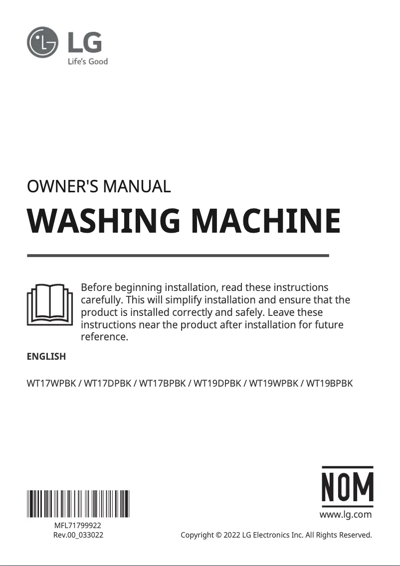 Page 1 de la notice Manuel utilisateur LG WT19BPBK