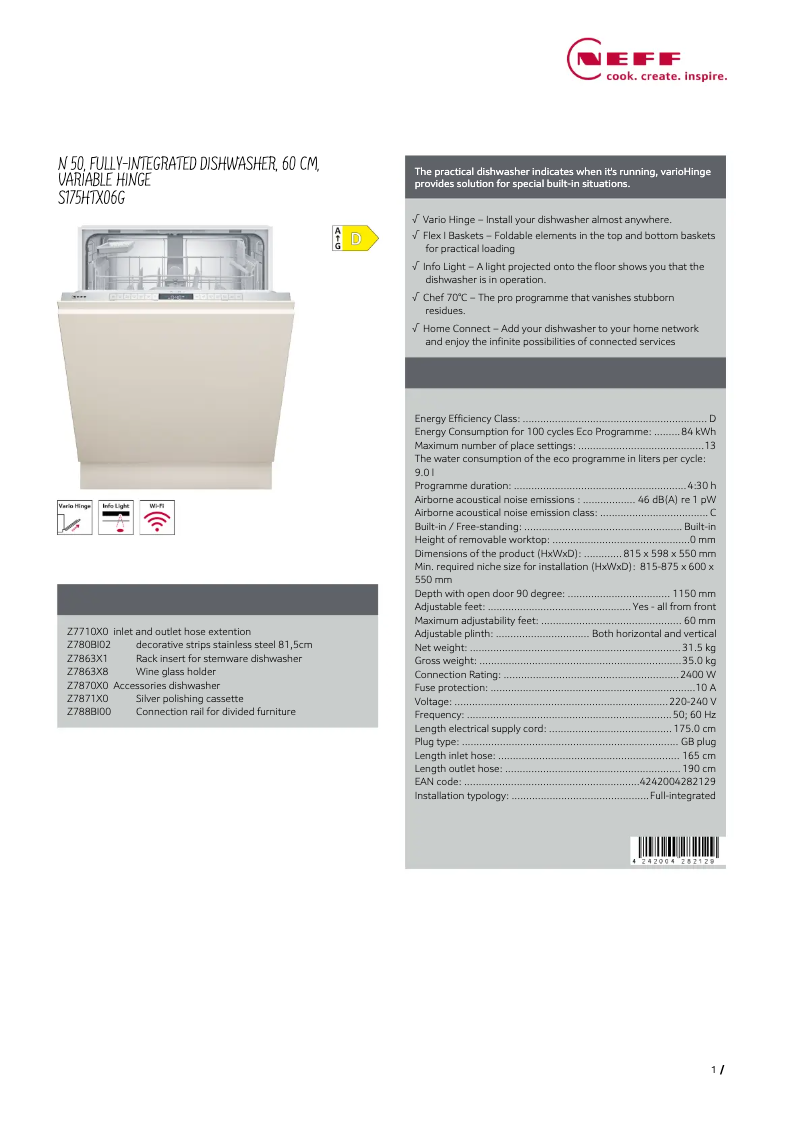 Page n°1 - Fiche technique Neff S175HTX06G