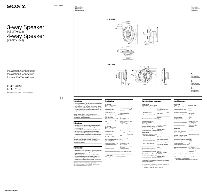 Page 1 de la notice Manuel utilisateur Sony XS-GTX1642