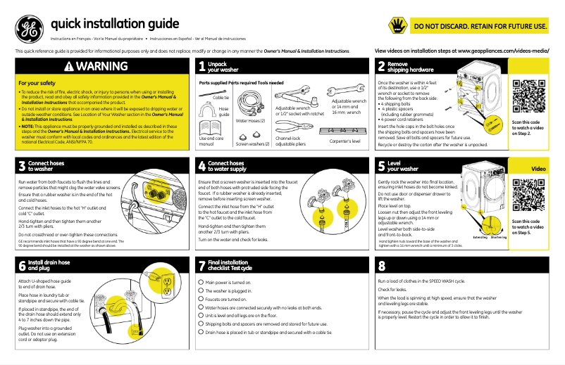 First page image of the manual for GFWS2605FRR