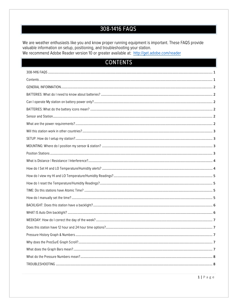 Page n°1 - FAQ La Crosse Technology 308-1416