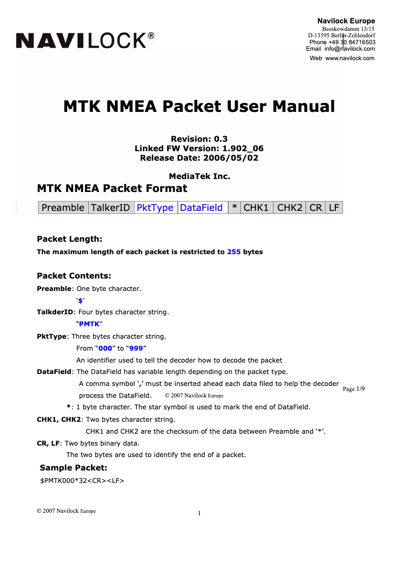 Page 1 de la notice Manuel utilisateur Navilock NL-504ETTL