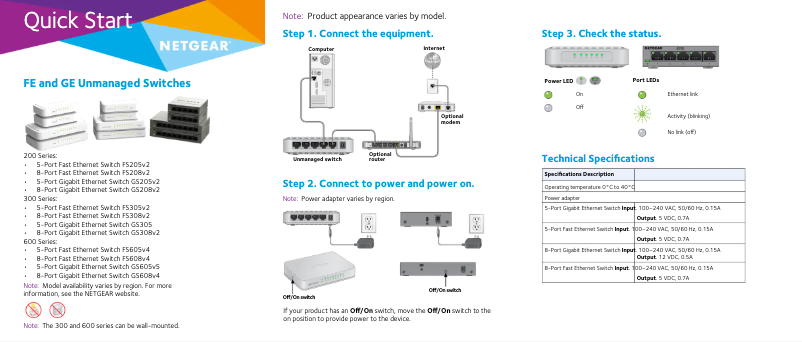 Page n°1 - Guide d'installation Netgear FS305v2