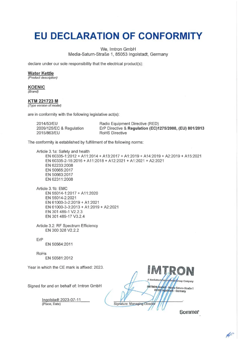 Page n°1 - Manuel utilisateur Koenic KTM 221723 M