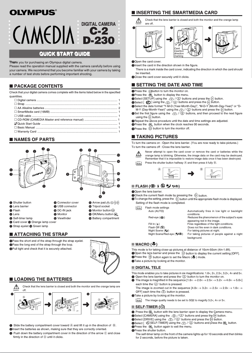 Page 1 de la notice Guide de démarrage rapide Olympus Camedia D-230