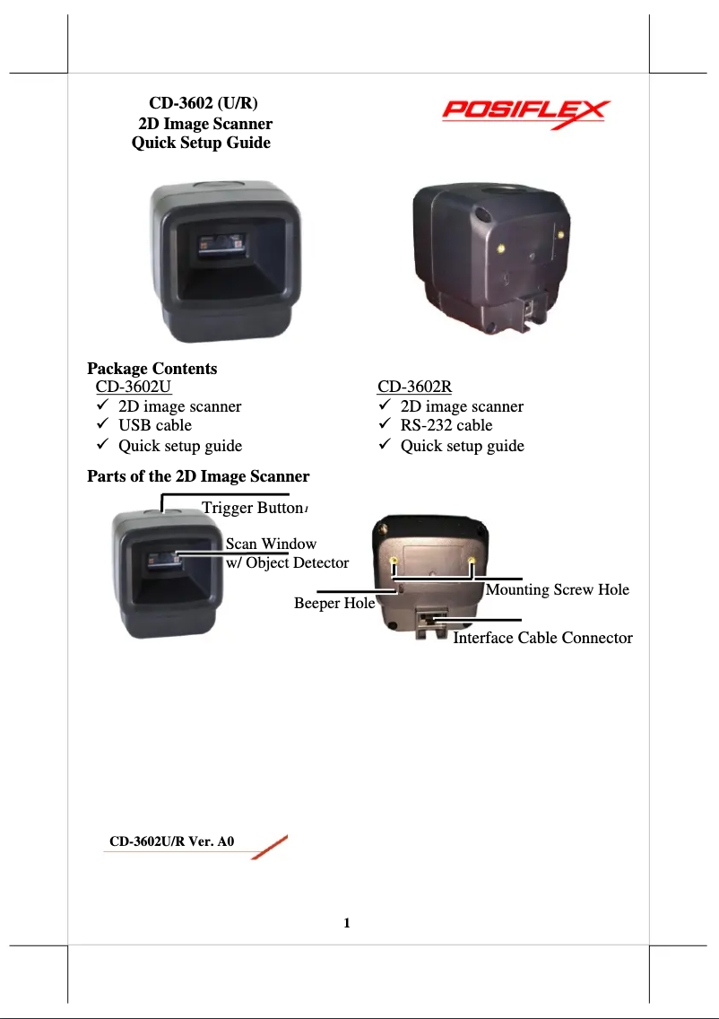 Page 1 de la notice Manuel utilisateur Posiflex CD-3602U