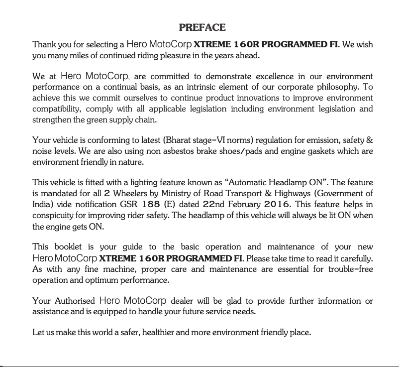 Page 1 de la notice Manuel utilisateur Hero Xtreme 160R (2021)