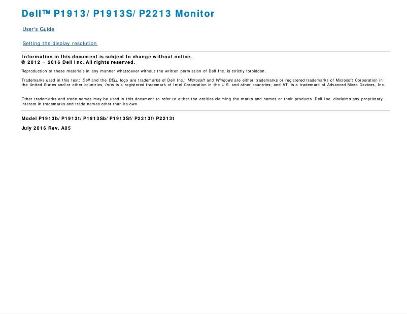 Page 1 de la notice Manuel utilisateur Dell Professional P1913