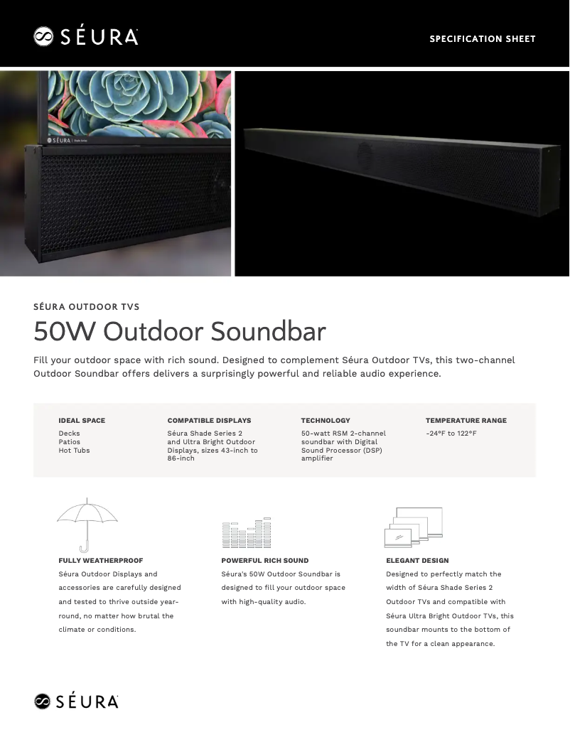 Page 1 de la notice Fiche technique Seura Shade SHD2-43