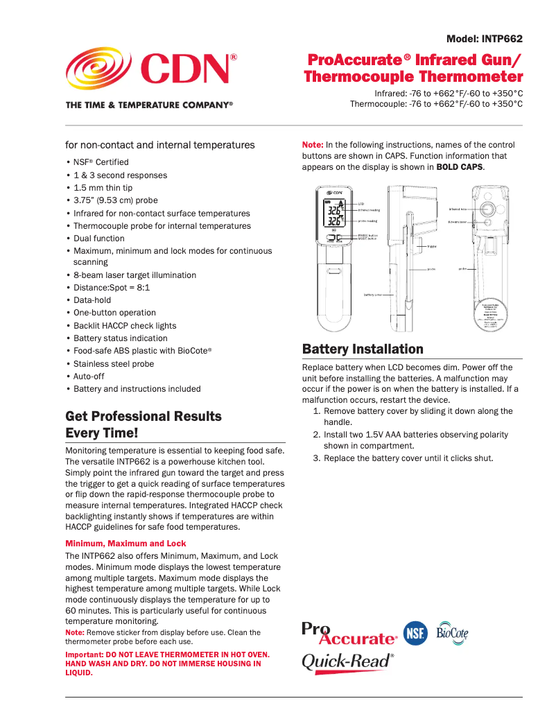 Page 1 de la notice Manuel utilisateur CDN ProAccurate INTP662