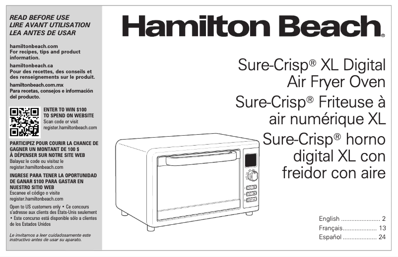Page n°1 - Manuel utilisateur Hamilton Beach Sure-Crisp XL 31390