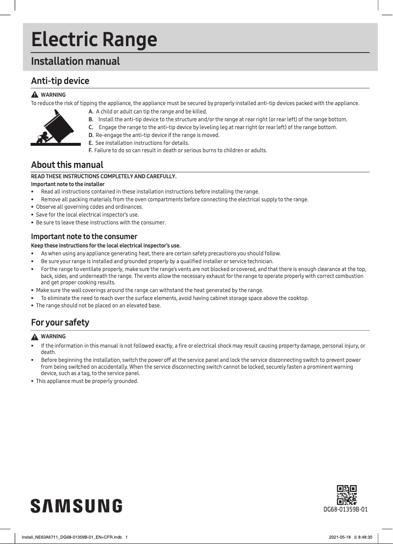 Página 1 del manual Guía de instalación Samsung NE63A6515SS