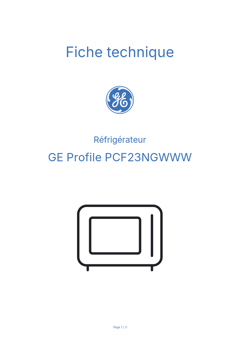 Image de la première page du manuel de l'appareil Profile PCF23NGWWW