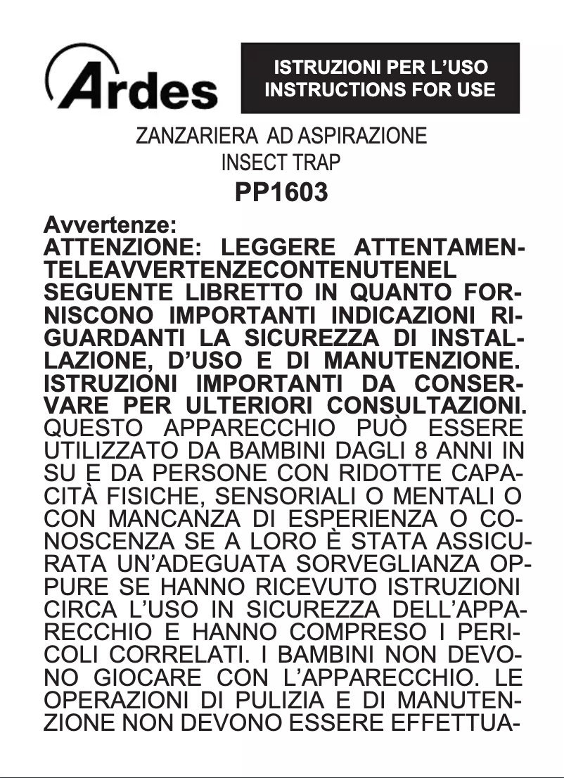 Imagen de la primera página del manual del dispositivo PP1603