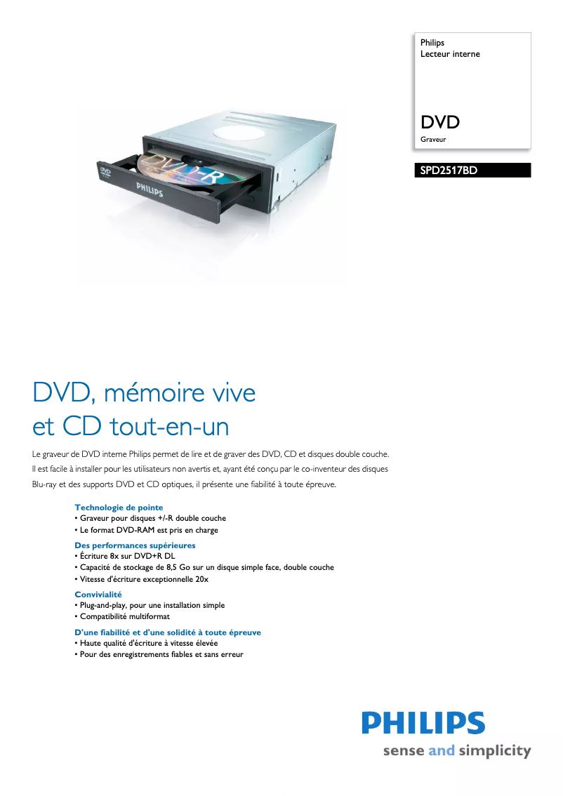 Page n°1 - Fiche technique Philips SPD2517BD