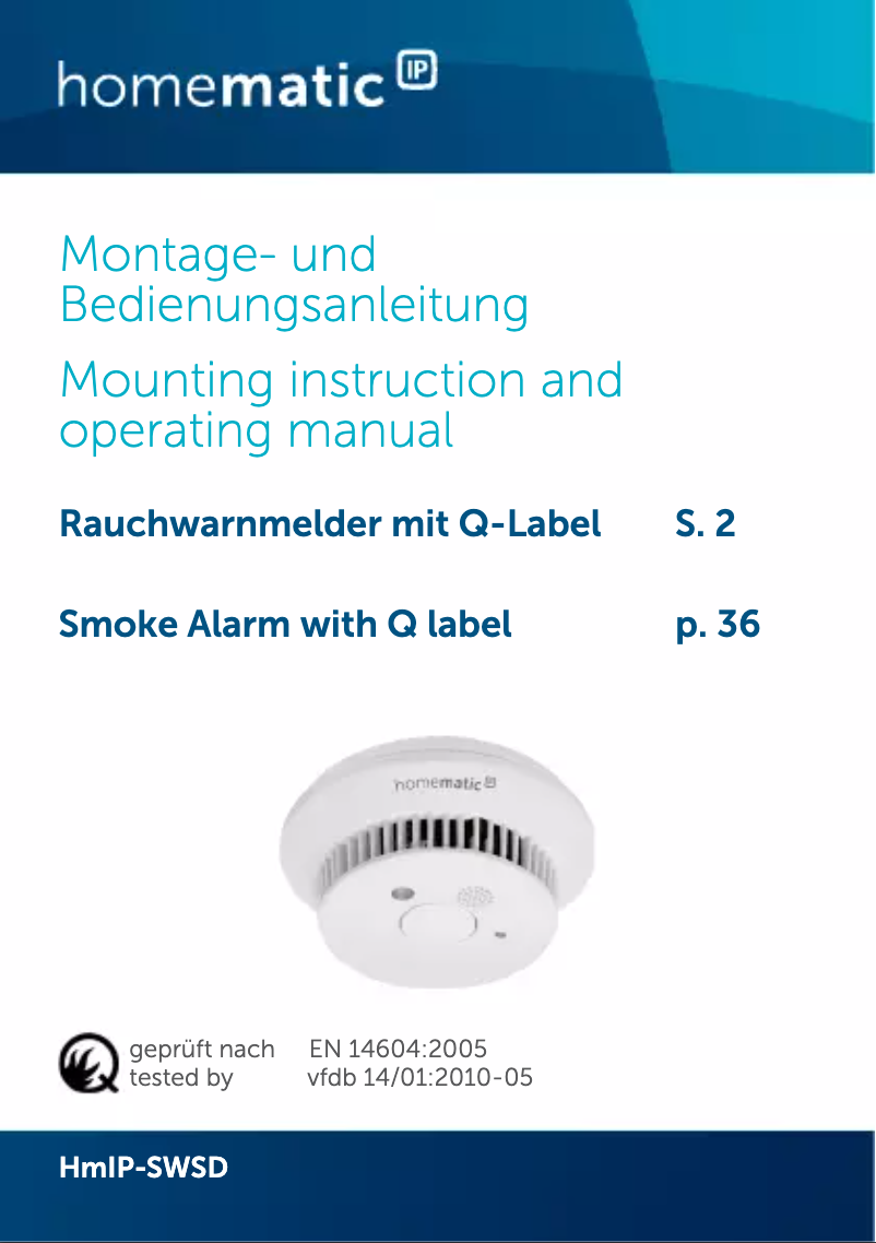 Page 1 of the manual Instruction Manual Homematic IP HmIP-SWSD