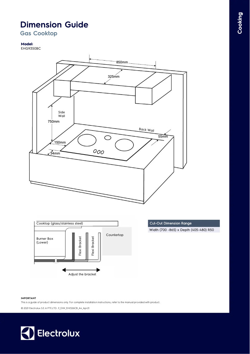 Page 1 de la notice Dessin technique Electrolux EHG9350BCP