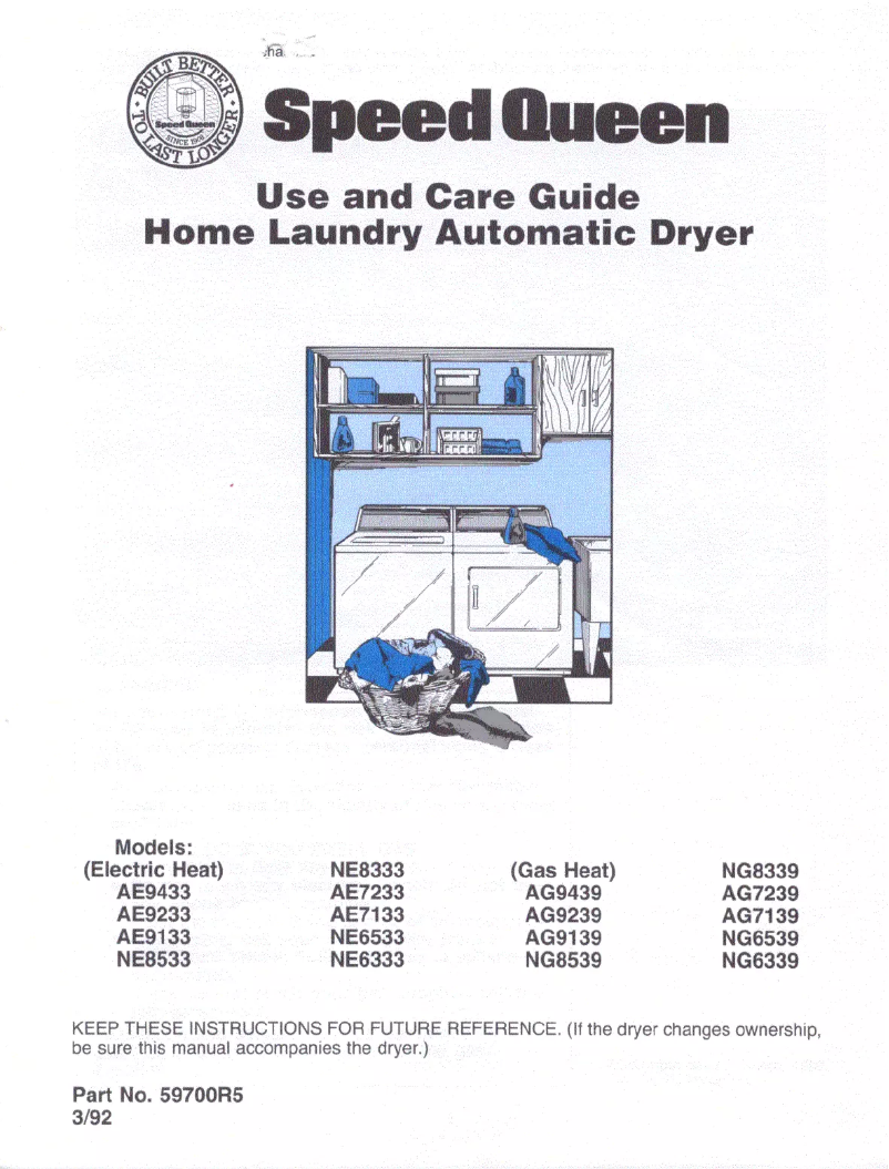Page n°1 - Manuel utilisateur Speed Queen AG9439