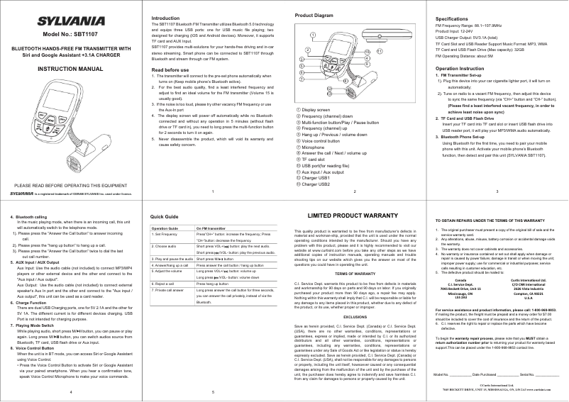 Page 1 de la notice Manuel utilisateur Sylvania SBT1107