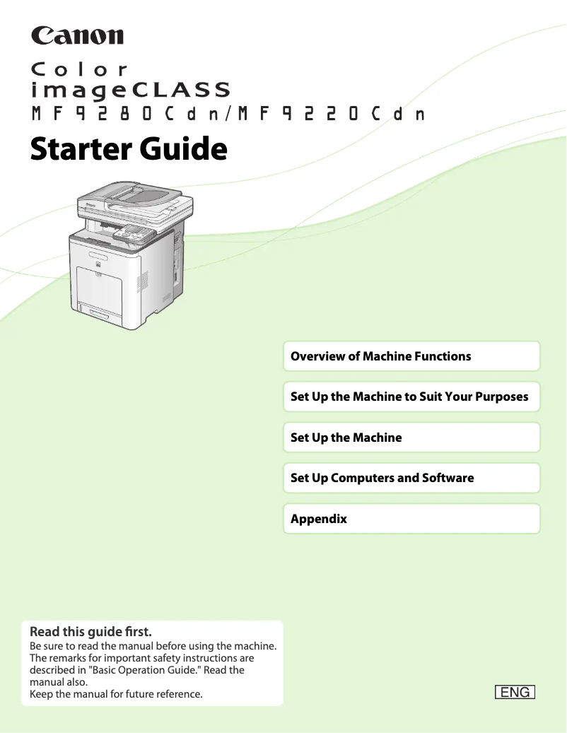 Page 1 de la notice Guide de démarrage rapide Canon Color imageCLASS MF9220Cdn