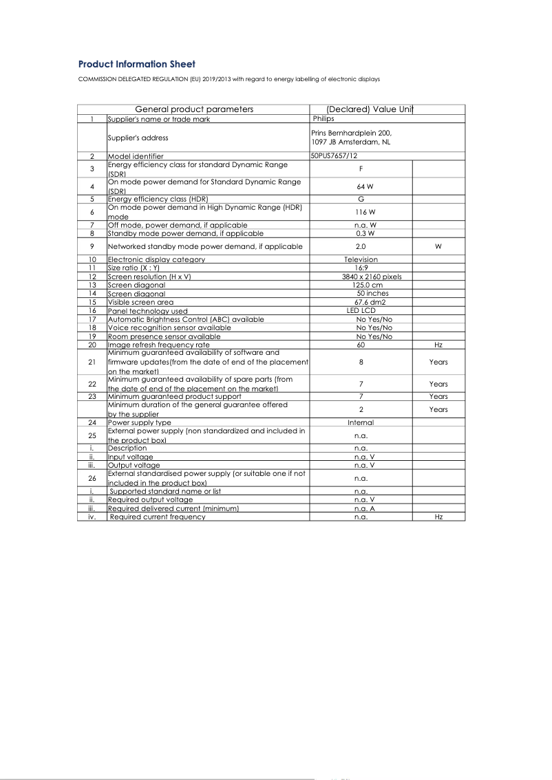 Imagen de la primera página del manual del dispositivo 50PUS7657