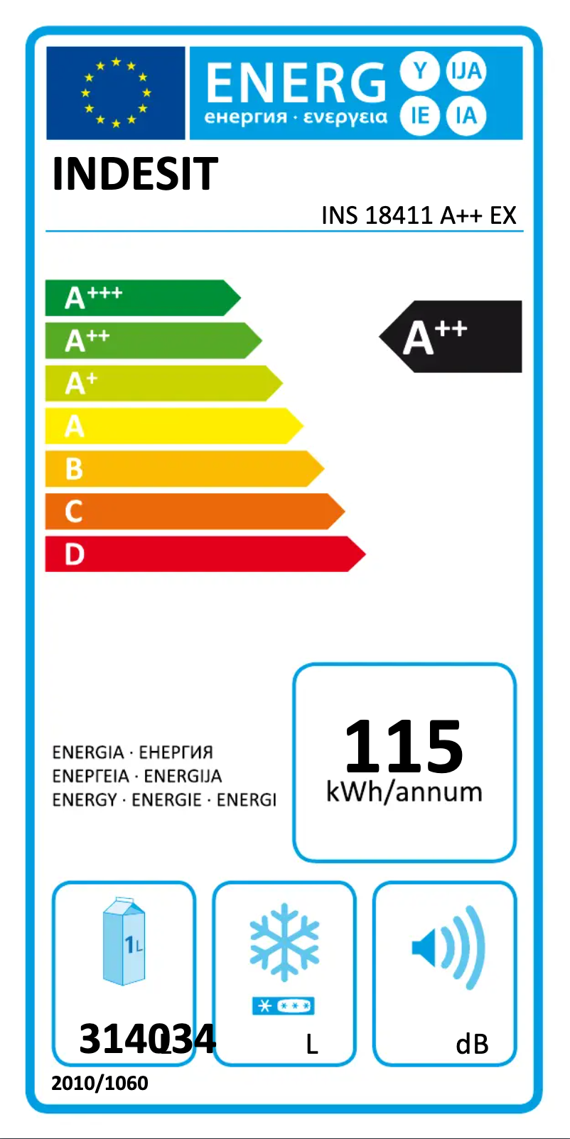 Page 1 de la notice Manuel utilisateur Indesit INS 18411 A++ EX