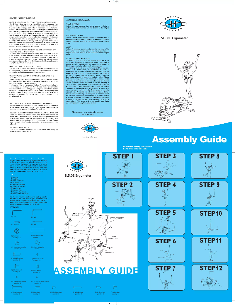 Page n°1 - Manuel utilisateur Horizon Fitness SL5.0E