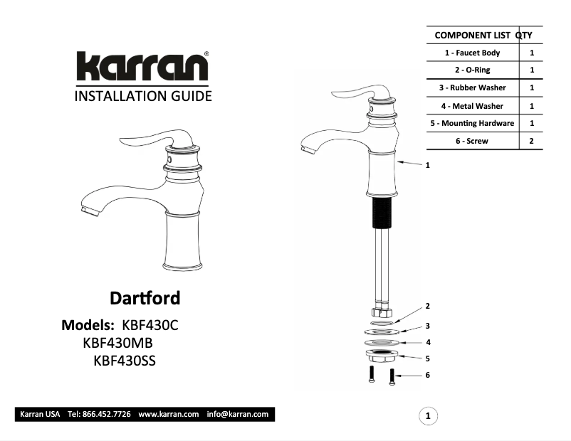 Page n°1 - Manuel utilisateur Karran Dartford KBF430C