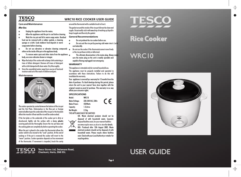 Page n°1 - Manuel utilisateur Tesco WRC10