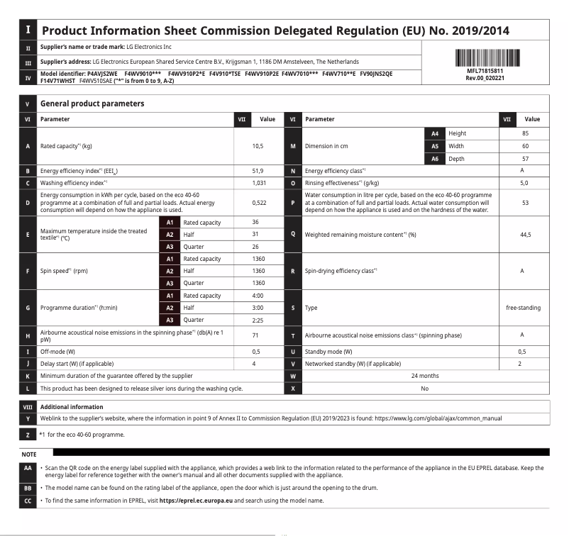 Página 1 del manual Manual de usuario LG F4WV510SAE