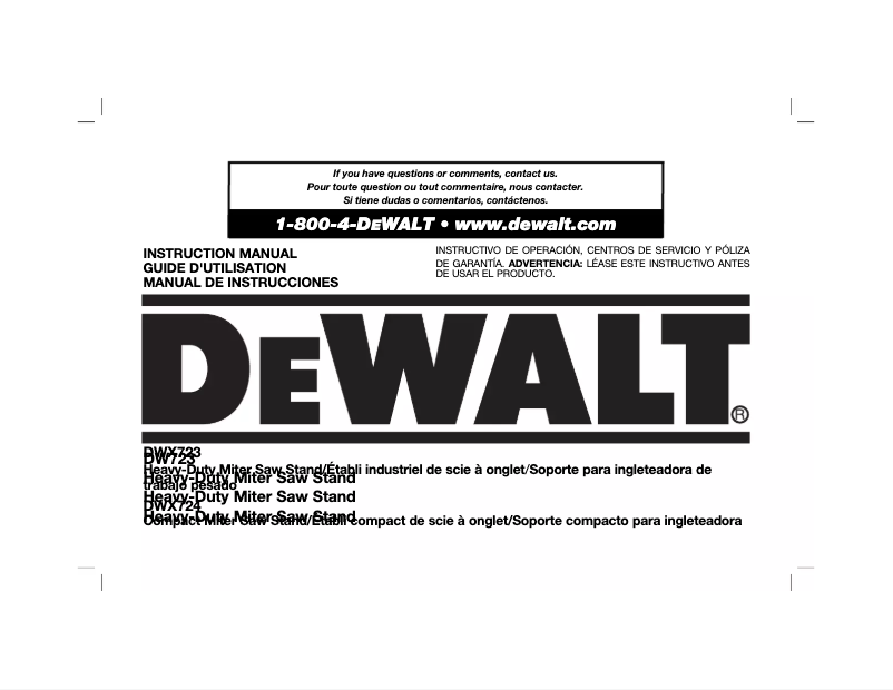 Page n°1 - Manuel utilisateur DeWalt DWX723